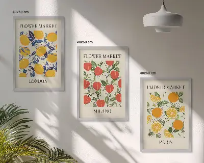 Composição de quadros moderna com cartazes de flores em cidades