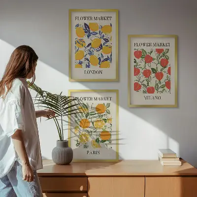 Composição de quadros moderna com cartazes de flores em cidades