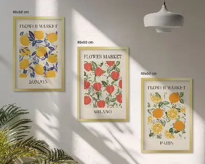 Composição de quadros moderna com cartazes de flores em cidades