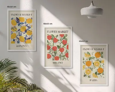 Composição de quadros moderna com cartazes de flores em cidades