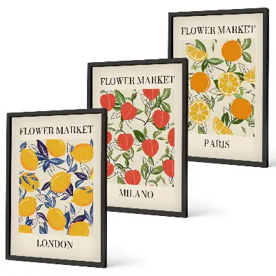 Composição de quadros moderna com cartazes de flores em cidades