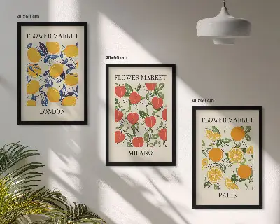 Composição de quadros moderna com cartazes de flores em cidades