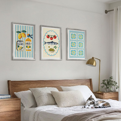Conjunto de 3 quadros com moldura Ilustrações de cozinha em estilo mediterrâneo