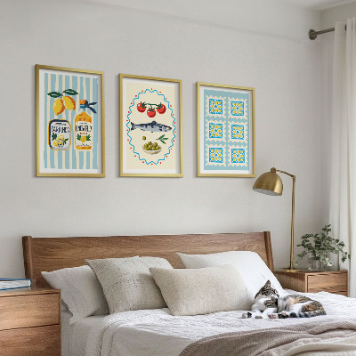 Conjunto de 3 quadros com moldura Ilustrações de cozinha em estilo mediterrâneo