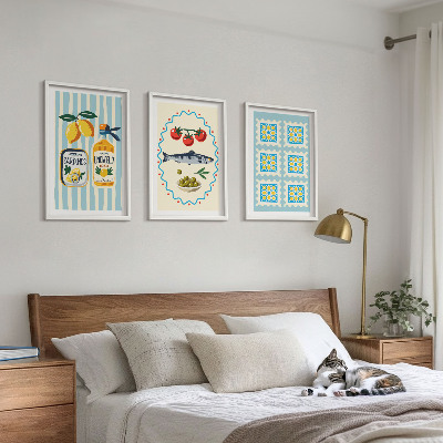 Conjunto de 3 quadros com moldura Ilustrações de cozinha em estilo mediterrâneo