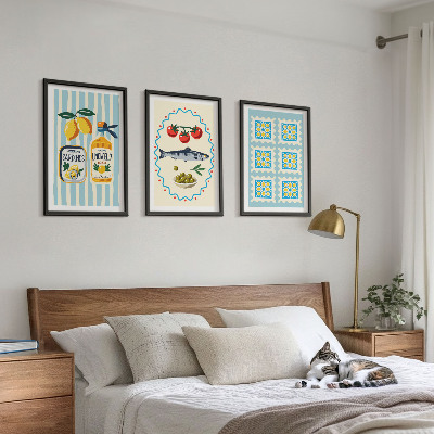 Conjunto de 3 quadros com moldura Ilustrações de cozinha em estilo mediterrâneo