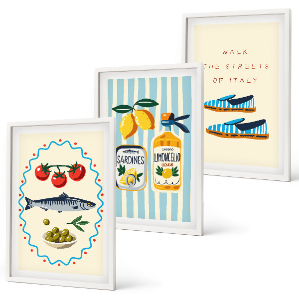 Conjunto de quadros para sala de estar imagens de estilo de vida com sabores italianos