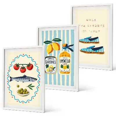 Conjunto de quadros para sala de estar com imagens de estilo de vida de sabores italianos