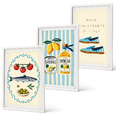 Conjunto de quadros para sala de estar imagens de estilo de vida com sabores italianos