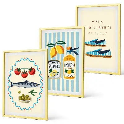 Conjunto de quadros para sala de estar com imagens de estilo de vida de sabores italianos