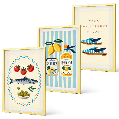 Conjunto de quadros para sala de estar imagens de estilo de vida com sabores italianos