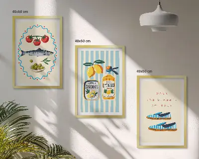 Conjunto de quadros para sala de estar com imagens de estilo de vida de sabores italianos