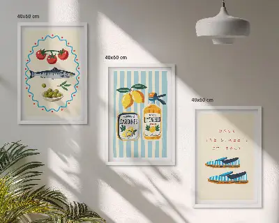 Conjunto de quadros para sala de estar com imagens de estilo de vida de sabores italianos