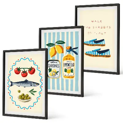 Conjunto de quadros para sala de estar com imagens de estilo de vida de sabores italianos