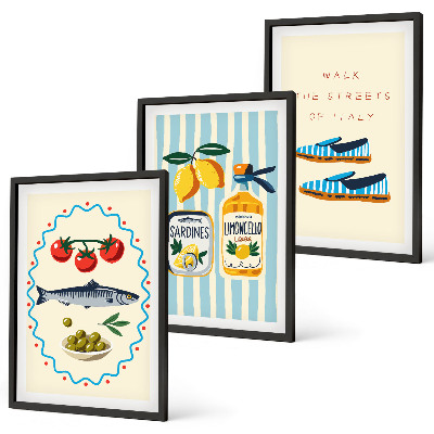 Conjunto de quadros para sala de estar imagens de estilo de vida com sabores italianos
