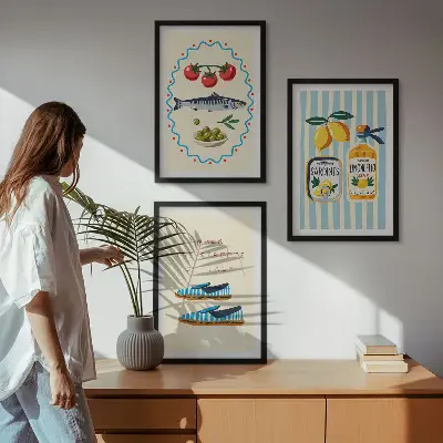 Conjunto de quadros para sala de estar com imagens de estilo de vida de sabores italianos