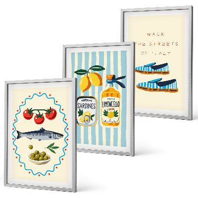 Conjunto de quadros para sala de estar imagens de estilo de vida com sabores italianos