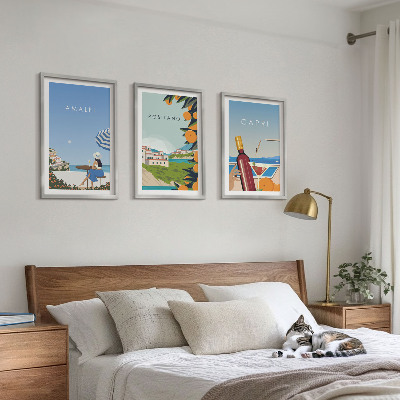 Conjunto de 3 quadros com moldura Amalfi, Positano e Capri