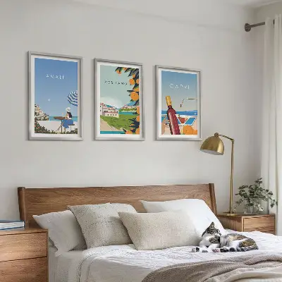 Conjunto de 3 quadros com moldura estampas Amalfi, Positano e Capri