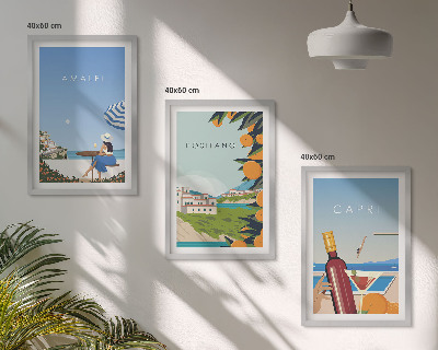 Conjunto de 3 quadros com moldura Amalfi, Positano e Capri
