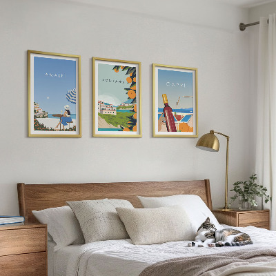 Conjunto de 3 quadros com moldura Amalfi, Positano e Capri