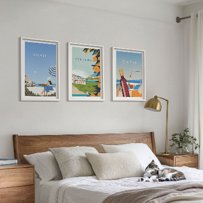 Conjunto de 3 quadros com moldura Amalfi, Positano e Capri