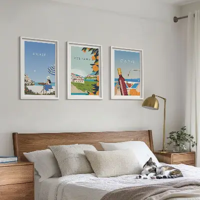 Conjunto de 3 quadros com moldura estampas Amalfi, Positano e Capri