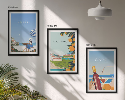 Conjunto de 3 quadros com moldura Amalfi, Positano e Capri