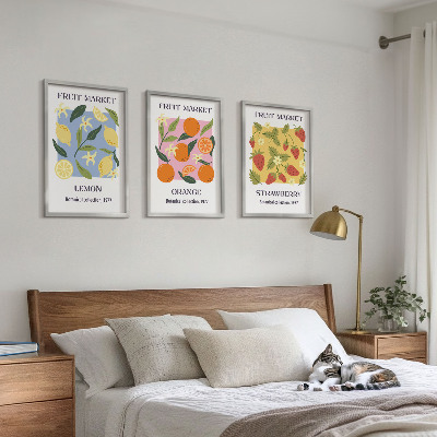 Conjunto de quadros para sala de estar Cartazes de frutas: limões, morangos
