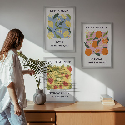 Conjunto de quadros para sala de estar Cartazes de frutas: limões, morangos
