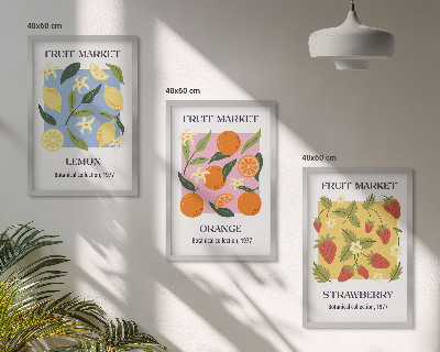 Conjunto de quadros para sala de estar Cartazes de frutas: limões, morangos