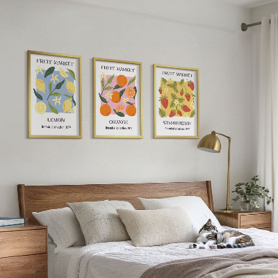 Conjunto de quadros para sala de estar Cartazes de frutas: limões, morangos