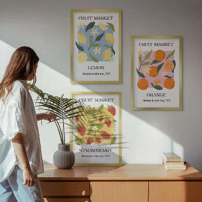 Conjunto de quadros para sala de estar Cartazes de frutas: limões, morangos