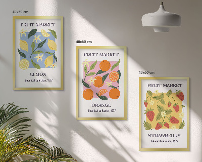 Conjunto de quadros para sala de estar Cartazes de frutas: limões, morangos