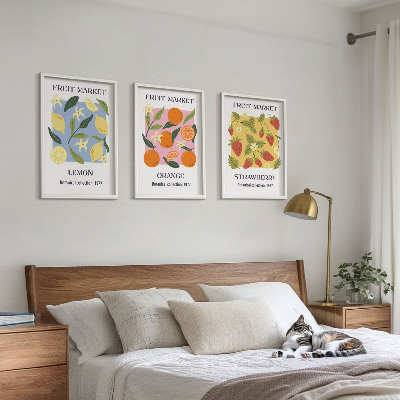 Conjunto de quadros para sala de estar Cartazes de frutas: limões, morangos