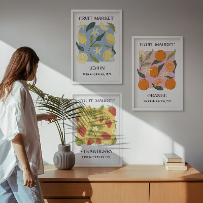 Conjunto de quadros para sala de estar Cartazes de frutas: limões, morangos