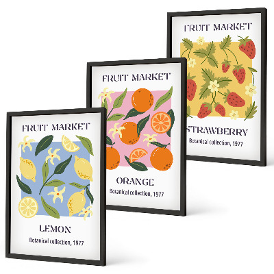 Conjunto de quadros para sala de estar Cartazes de frutas: limões, morangos