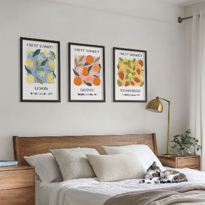 Conjunto de quadros para sala de estar Cartazes de frutas: limões, morangos