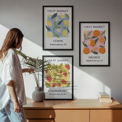 Conjunto de quadros para sala de estar Cartazes de frutas: limões, morangos