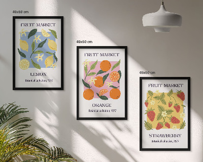 Conjunto de quadros para sala de estar Cartazes de frutas: limões, morangos