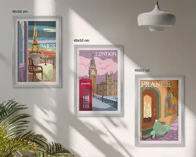 Composição de quadros moderna com vistas retrô de Paris e Londres