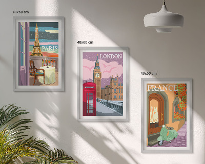 Composição de quadros moderna Vistas retrô de Paris e Londres
