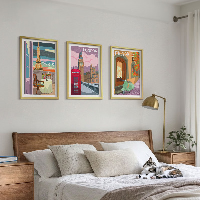 Composição de quadros moderna Vistas retrô de Paris e Londres