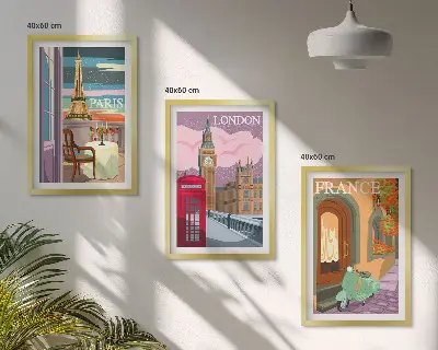 Composição de quadros moderna com vistas retrô de Paris e Londres