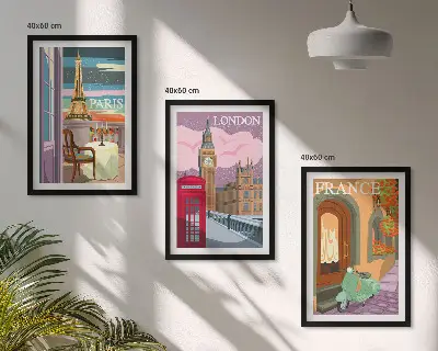 Composição de quadros moderna com vistas retrô de Paris e Londres