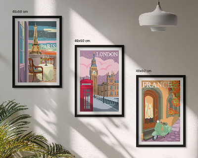 Composição de quadros moderna Vistas retrô de Paris e Londres