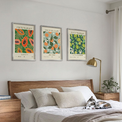 Conjunto de 3 quadros com moldura pôsteres vintage de frutas