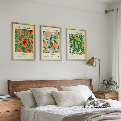 Conjunto de 3 quadros com moldura pôsteres vintage de frutas