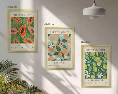 Conjunto de 3 quadros com moldura pôsteres vintage de frutas