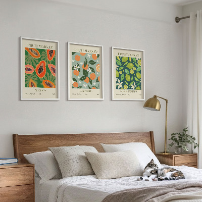 Conjunto de 3 quadros com moldura pôsteres vintage de frutas